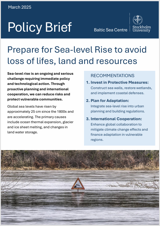 Bilden föreställer framsidan på en policy brief om Sea Level Rise